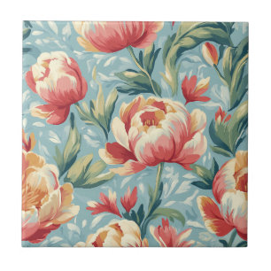 Elegant Victorian Style Floral Peonies Tulips Tile