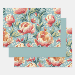 Elegant Victorian Style Floral Peonies Tulips Wrapping Paper Sheet