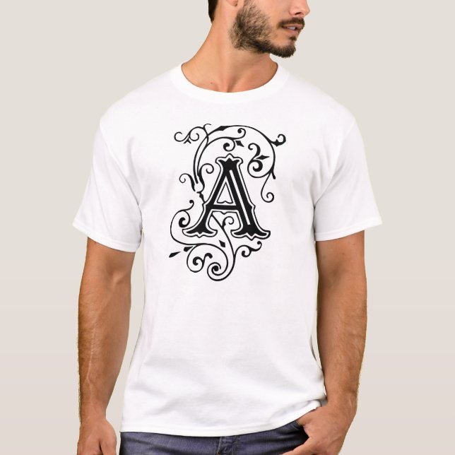 Elegant Victorian Style Letter A Monogram T-Shirt (Front)