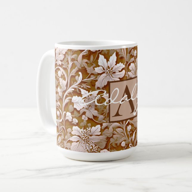 Elegant victorian terracotta boho white floral coffee mug (Front Left)