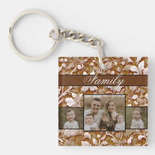 Elegant victorian terracotta white floral photo keychain