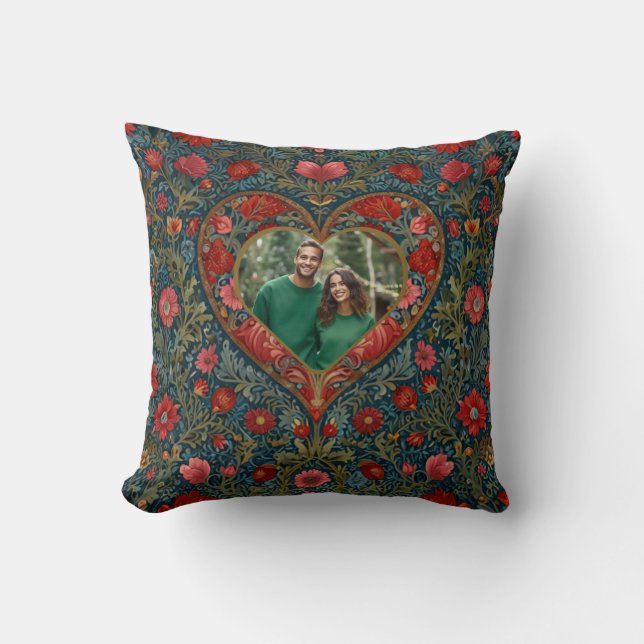 Elegant Victorian Valentines heart photo template Throw Pillow (Front)