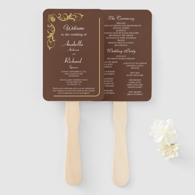 Elegant Victorian Wedding Hand Fan Program (Front and Back)