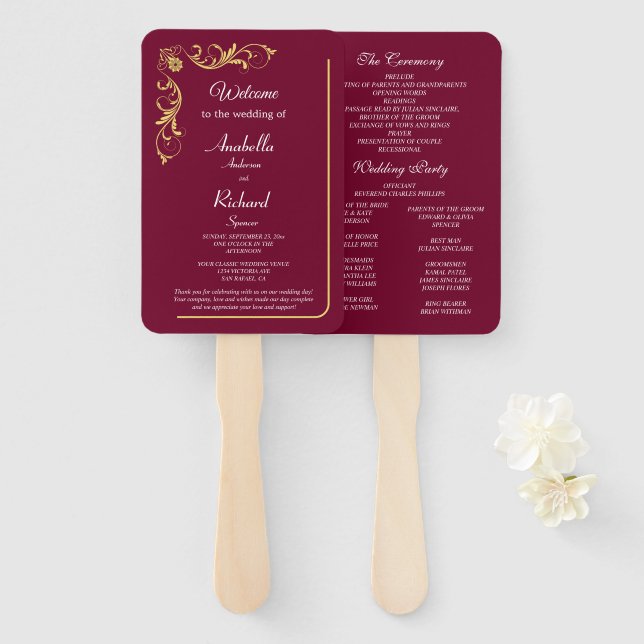 Elegant Victorian Wedding Hand Fan Program (Front and Back)