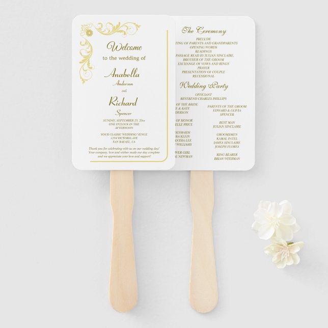Elegant Victorian Wedding Hand Fan Program (Front and Back)