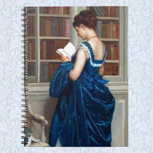 Elegant Victorian Woman Reading in Library Notebook