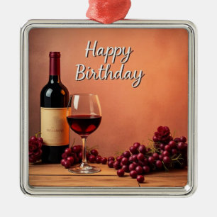 Elegant Vineyard Happy Birthday Wine & Grapes Metal Ornament