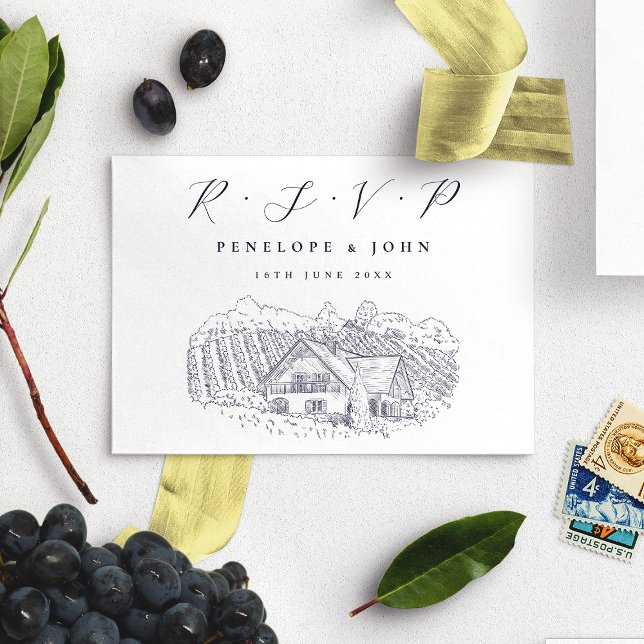 Elegant Vineyard Illustration Destination Wedding RSVP Card (Elegant Vineyard Illustration Destination Wedding RSVP Card)
