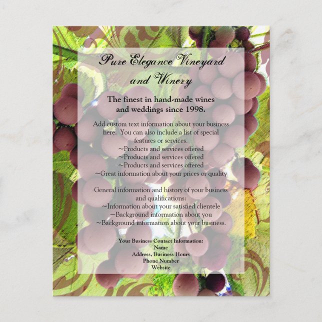 Elegant Vineyard Purple/Green Grapes Wedding Flyer (Front)