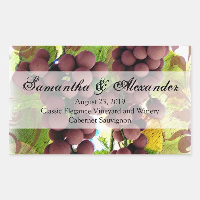 Elegant Vineyard Purple/Green Grapes Wedding Sticker (Front)