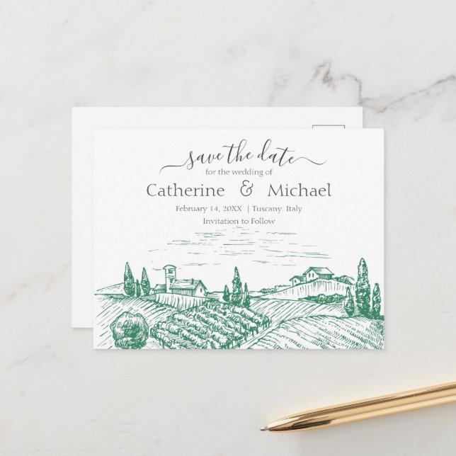 Elegant Vineyard Wedding Save the Date  Announcement Postcard (Front/Back In Situ)