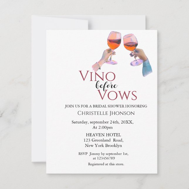Elegant Vino before vows bridal shower invitation (Front)
