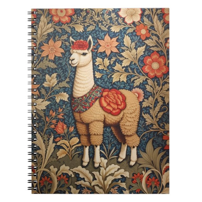 Elegant Vintage Alpaca William Morris Inspired  Notebook (Front)