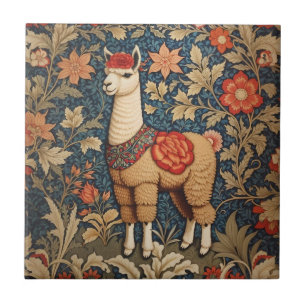 Elegant Vintage Alpaca William Morris Inspired Tile