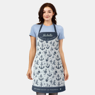 elegant vintage anchor pattern personalized apron