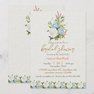 elegant vintage and white rose bridal shower invitation