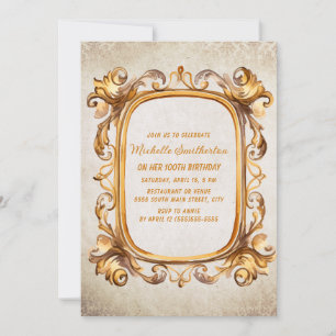 Elegant Vintage Antique Gold Frame 100th Birthday Invitation