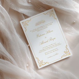 Elegant Vintage Antique Gold Frame Nikah Ceremony Invitation