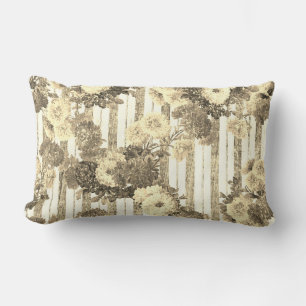 Elegant Vintage Antique Ticking Striped Floral Lumbar Pillow