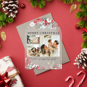 Elegant Vintage Arch Botanical Red Christmas Card Acrylic Invitations