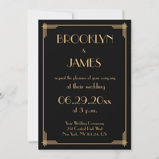 Elegant Vintage Art Deco Wedding Invitations (Front)