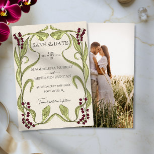 Elegant Vintage Art Nouveau Burgundy Photo Wedding Save The Date