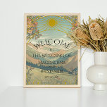 Elegant Vintage Art Nouveau Deco Nature Welcome Poster<br><div class="desc">Vintage romantic design with elements of Art Nouveau and Art Deco with the background of whimsical nature with mountains,  hills,  and trees,  in muted tones of green and peach,  with elegant classy vintage fonts and faux gold-coloured frame with a sun.</div>