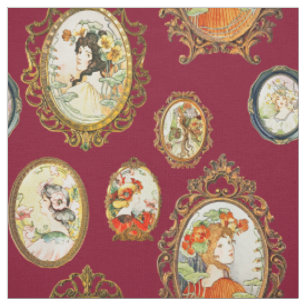 Elegant Vintage Art Nouveau Girls Flowers Frames Fabric