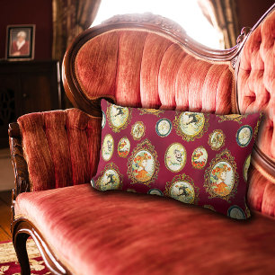 Elegant Vintage Art Nouveau Girls Flowers Frames Lumbar Pillow
