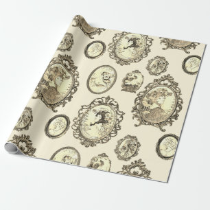 Elegant Vintage Art Nouveau Girls Flowers Frames Wrapping Paper