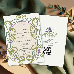 Elegant Vintage Art Nouveau QR Code Floral Wedding Invitation