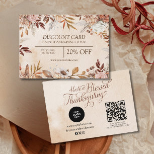 Elegant Vintage Autumn Fall Watercolor Floral Discount Card