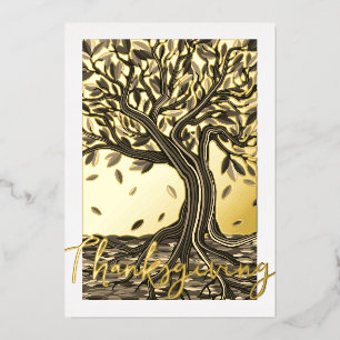   Elegant Vintage Autumn Tree Beautiful Decorative Foil Holiday Card
