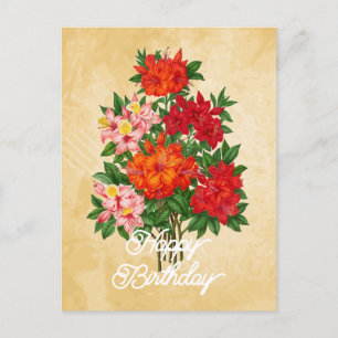 Elegant Vintage Azalea Flower Happy Birthday Postcard