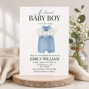 Elegant Vintage Baby Boy Outfit  Baby Shower Invitation