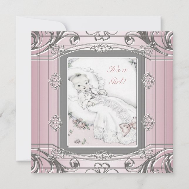 Elegant Vintage Baby Girl Shower Invitations (Front)