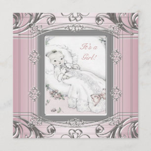 Elegant Vintage Baby Girl Shower Invitations