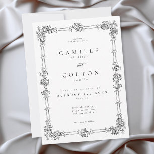 Elegant Vintage Baroque Black White Wedding Invitation