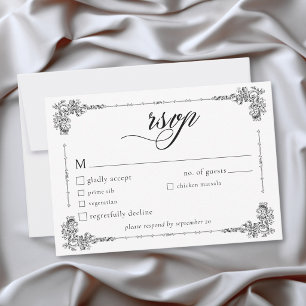 Elegant Vintage Baroque Black White Wedding RSVP Card