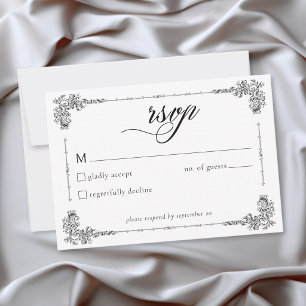 Elegant Vintage Baroque Black White Wedding RSVP Card