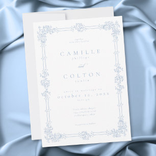 Elegant Vintage Baroque Dusty Blue Wedding Invitation