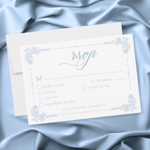 Elegant Vintage Baroque Dusty Blue Wedding RSVP Card