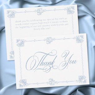 Elegant Vintage Baroque Dusty Blue Wedding Thank You Card