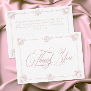 Elegant Vintage Baroque Dusty Pink Wedding Thank You Card