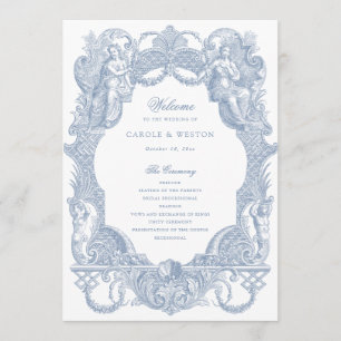 Elegant Vintage Baroque Frame Blue Toile Wedding Program