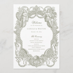 Elegant Vintage Baroque Frame Sage Green Toile Program
