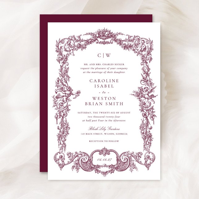Elegant Vintage Baroque French Burgundy Frame Invitation (Creator Uploaded)