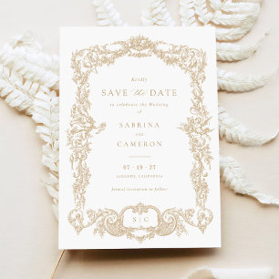 Elegant Vintage Baroque French Gold Save the Date Invitation