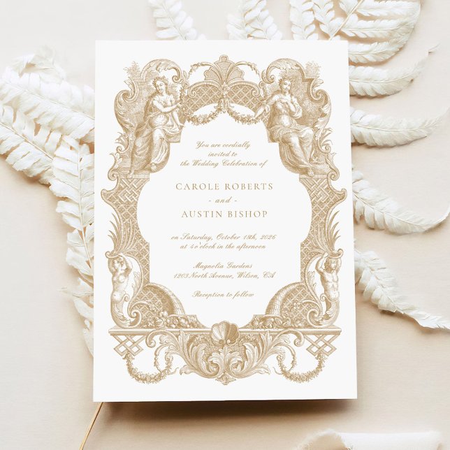 Elegant Vintage Baroque Gold Toile Frame Wedding Invitation (Creator Uploaded)