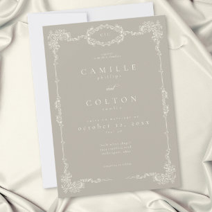 Elegant Vintage Baroque Neutral Tan Ivory Wedding Invitation